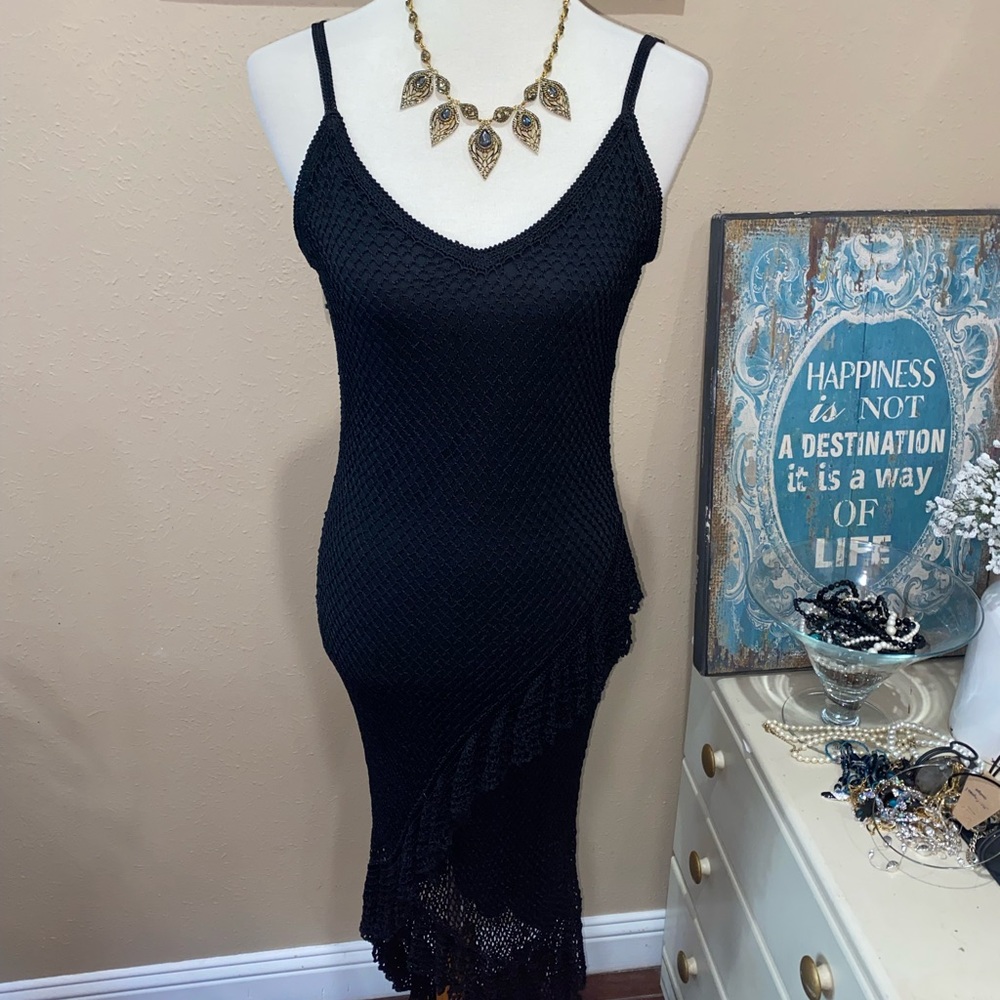 Nwot Cache Body Con Beaded Black Rayon Mermaid Dress 🖤 size Medium